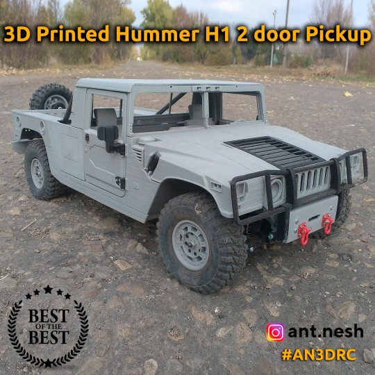 3D PRINTED RC CAR HUMMER H1 2 door PICKUP BODY