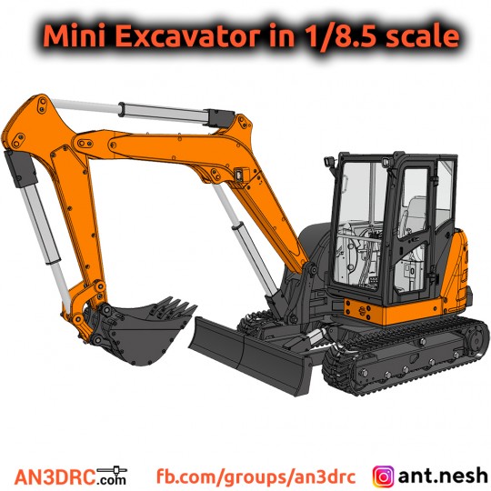 3D Printed RC Mini Excavator in 1/8.5 scale