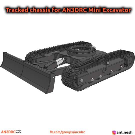 3D Printed RC Tracked chassis for Mini Excavator in 1/8.5 scale