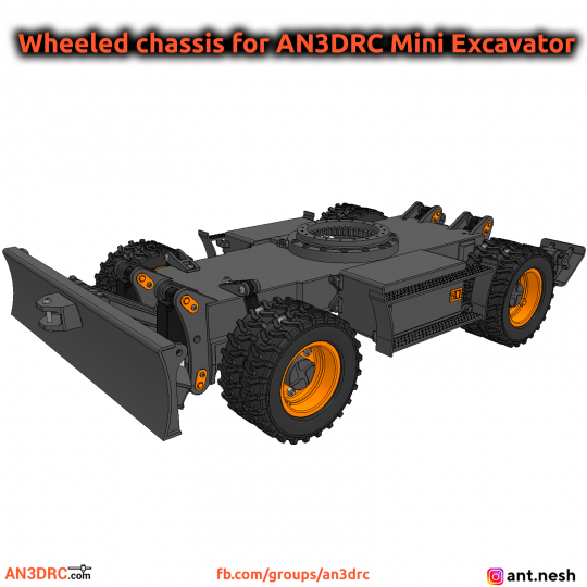 3D Printed RC Wheeled chassis for Mini Excavator in 1/8.5 scale