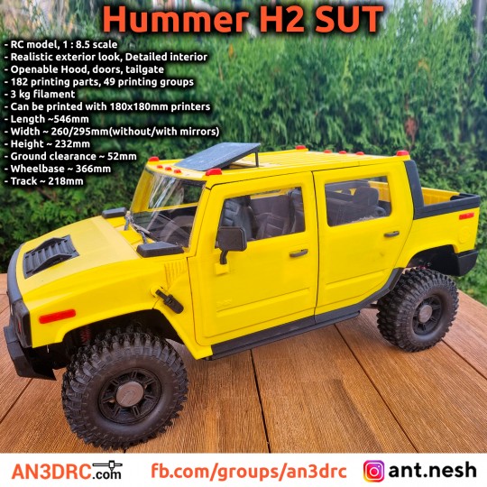 3D PRINTED RC CAR HUMMER H2 SUT