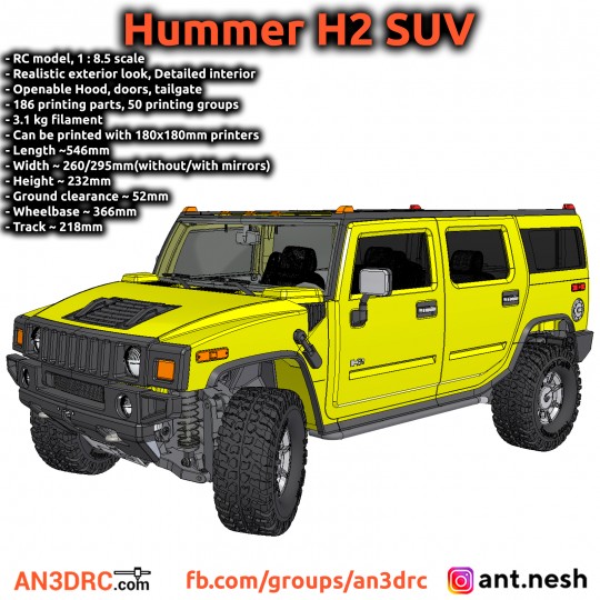 3D PRINTED RC CAR HUMMER H2 SUV